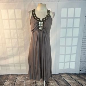 🔥🔥5 for $25 🔥🔥 Boston proper tan embellished neckline sleeveless jersey dress s